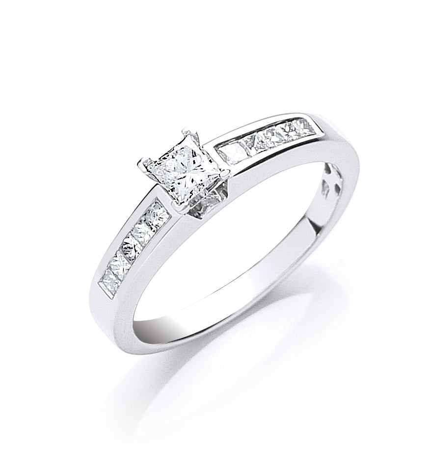 Princess Cut White Gold Diamond Pave Ring