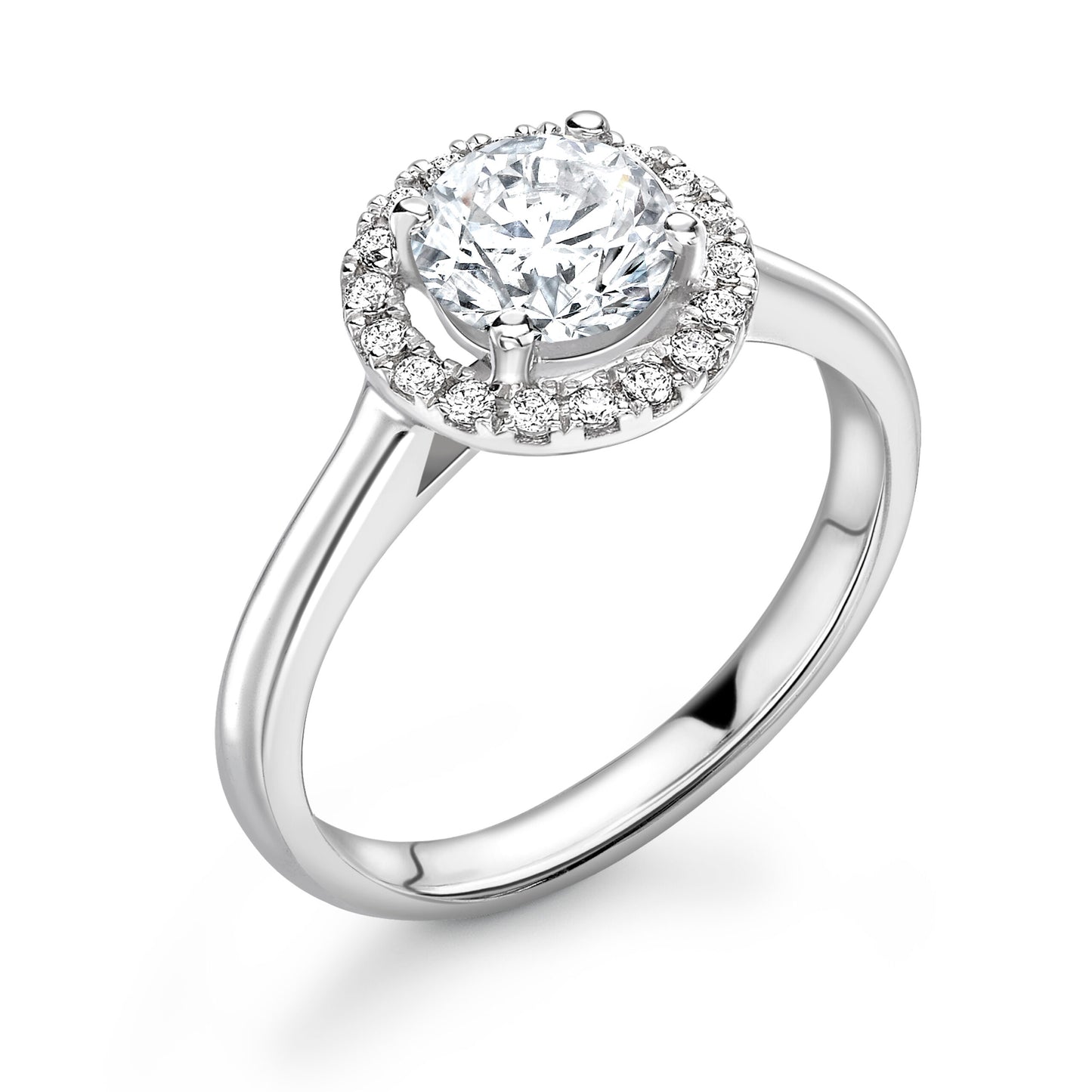 Round Halo Diamond ring in White Gold