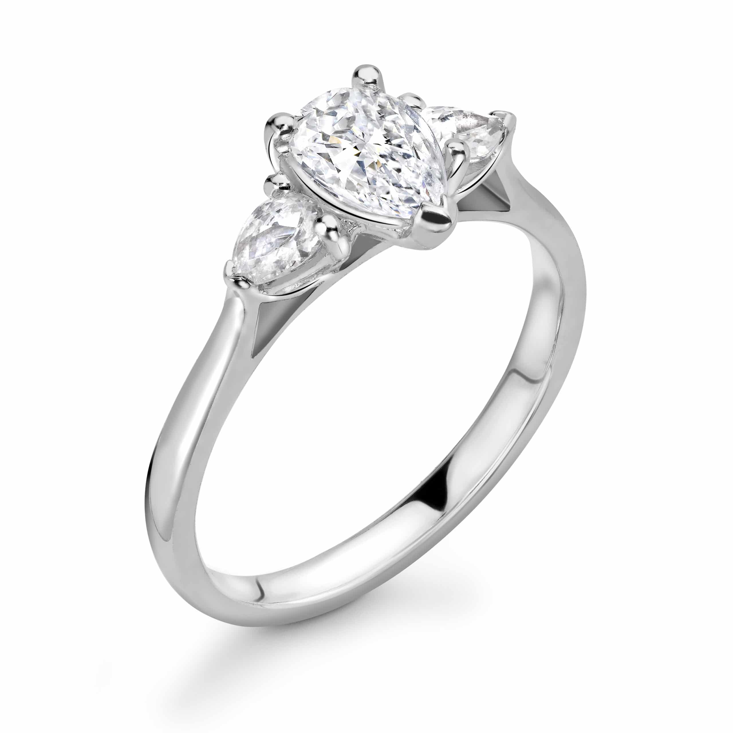 Pear Trilogy Diamond ring in Platinum