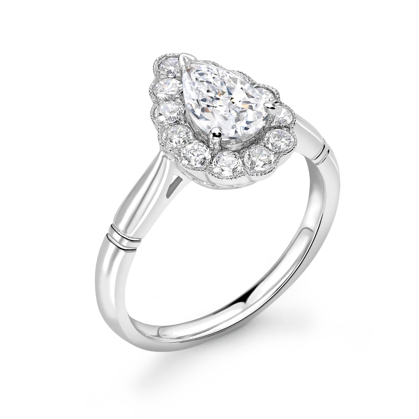 Pear Halo Diamond ring in White Gold