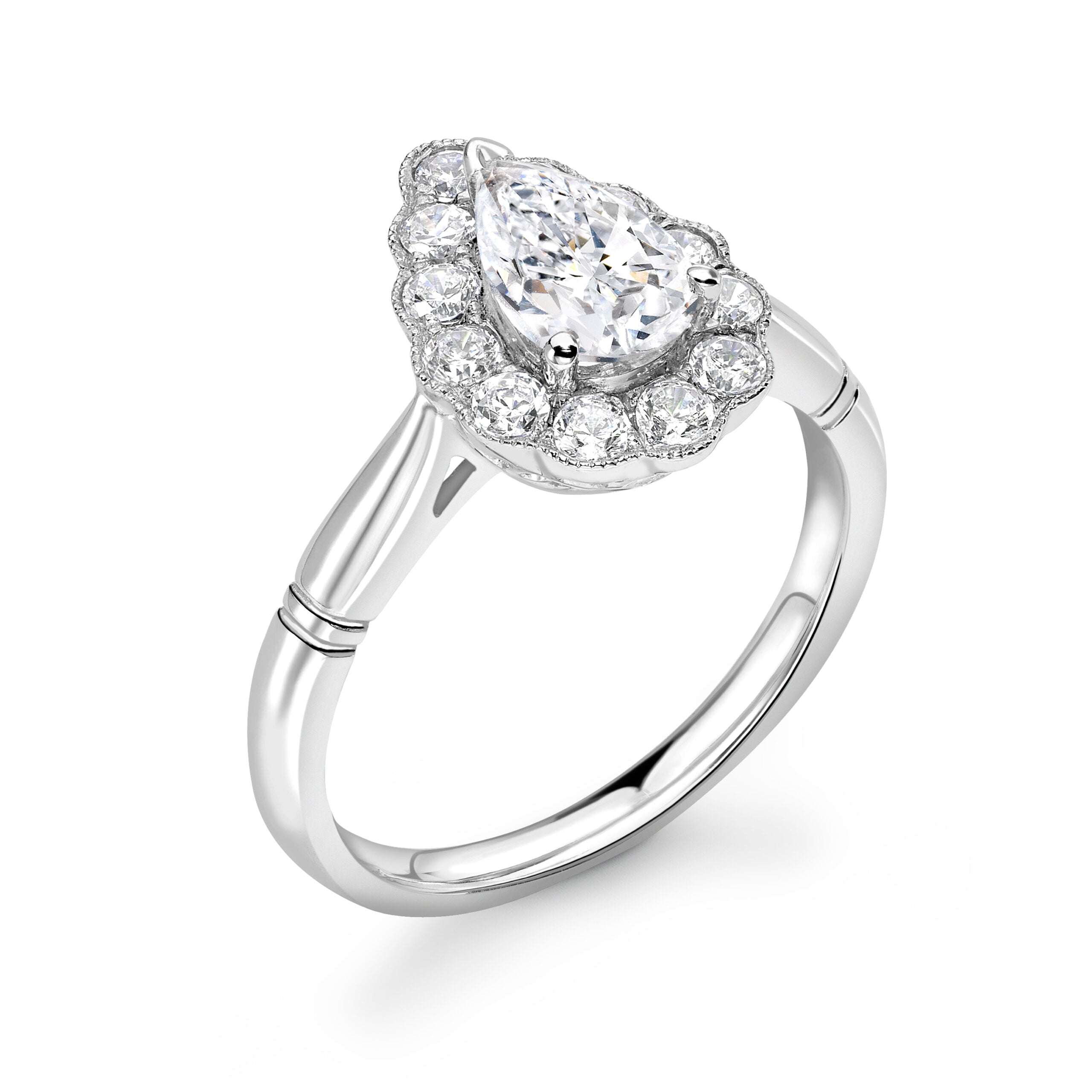 Pear Halo Diamond ring in Platinum