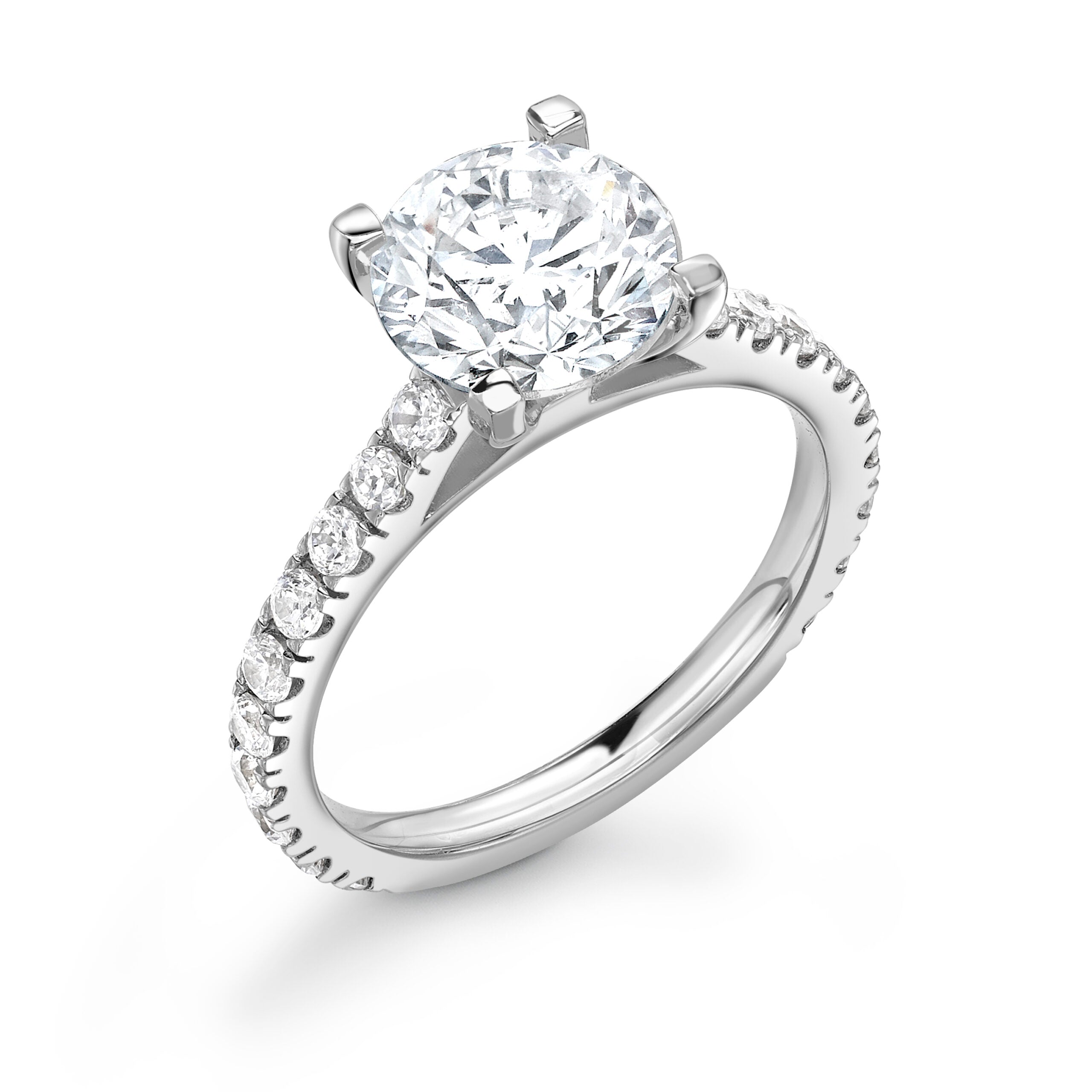 Round Cut Diamond Pave Solitaire Ring