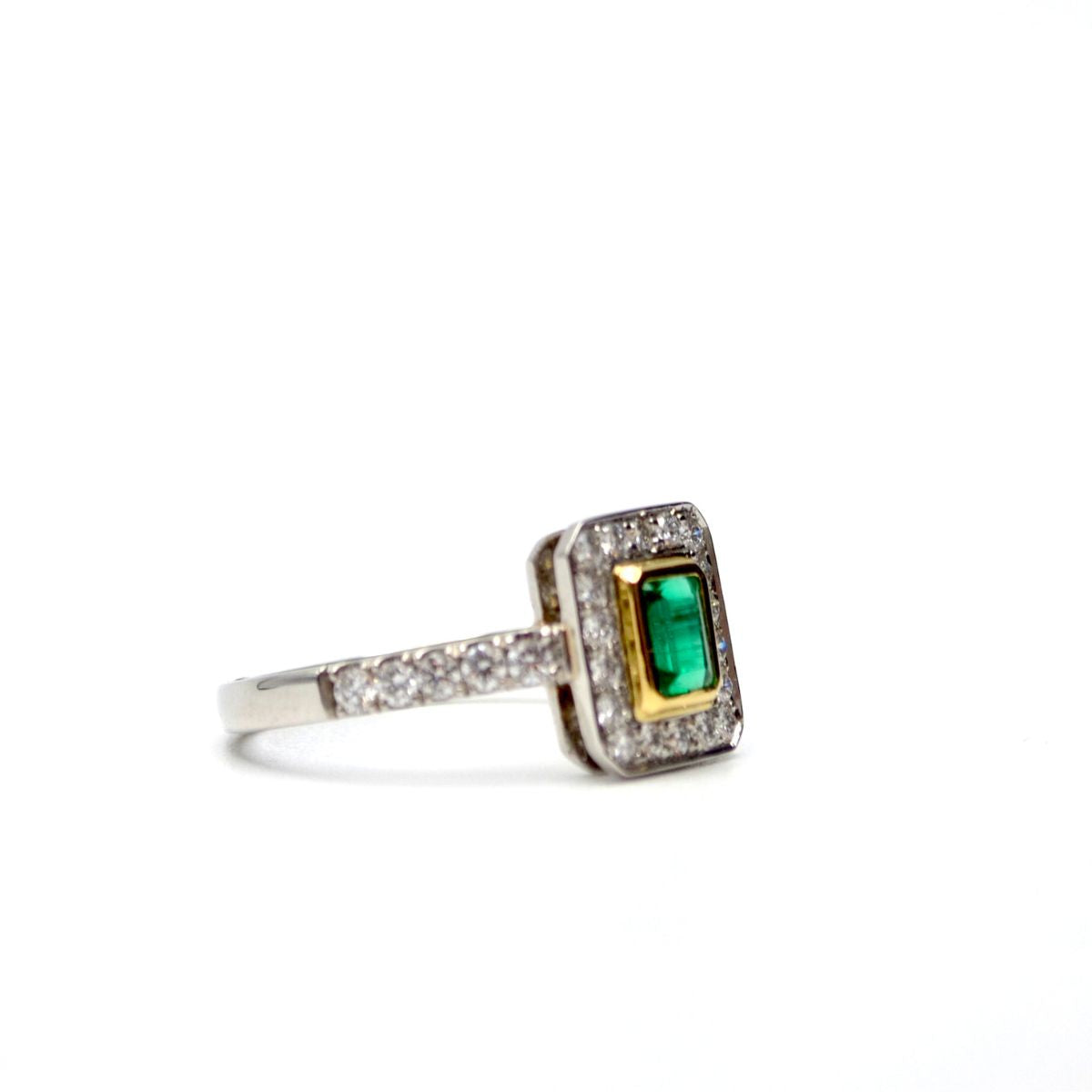 Emerald and Diamond Halo Ring