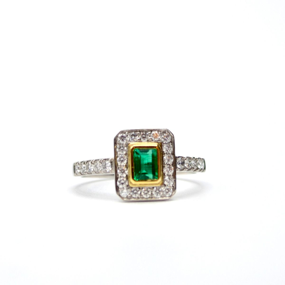 Emerald and Diamond Halo Ring