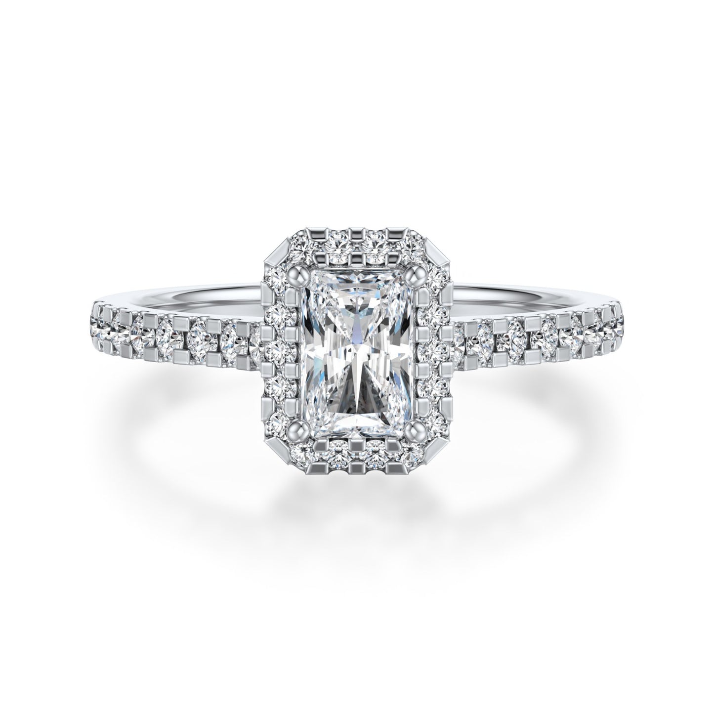 Radiant Halo Diamond ring in White Gold