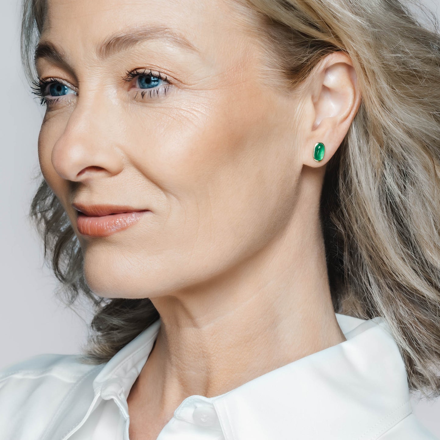 Oval Cabochon Emerald Studs