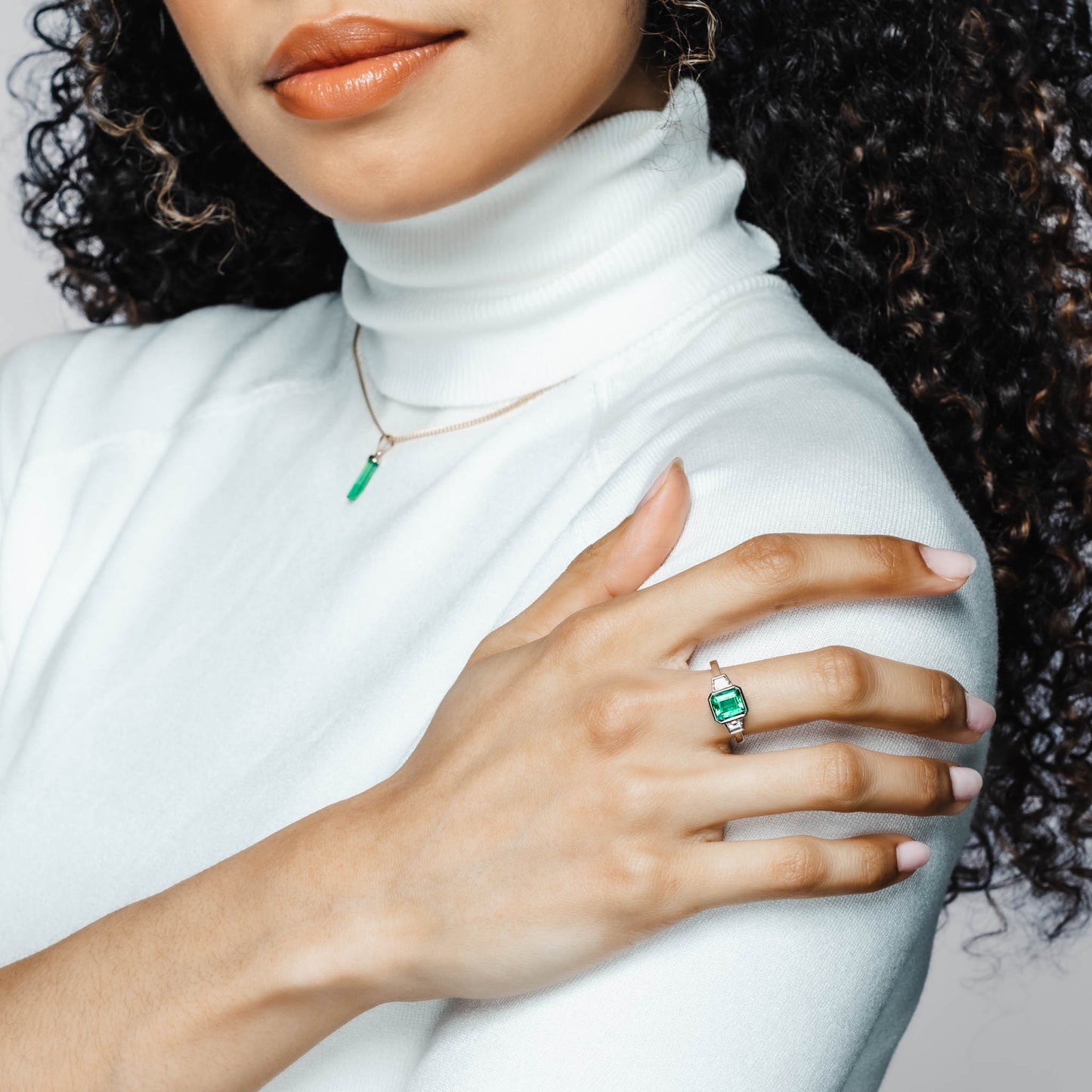 Emerald and Baguette Diamond Engagement Ring