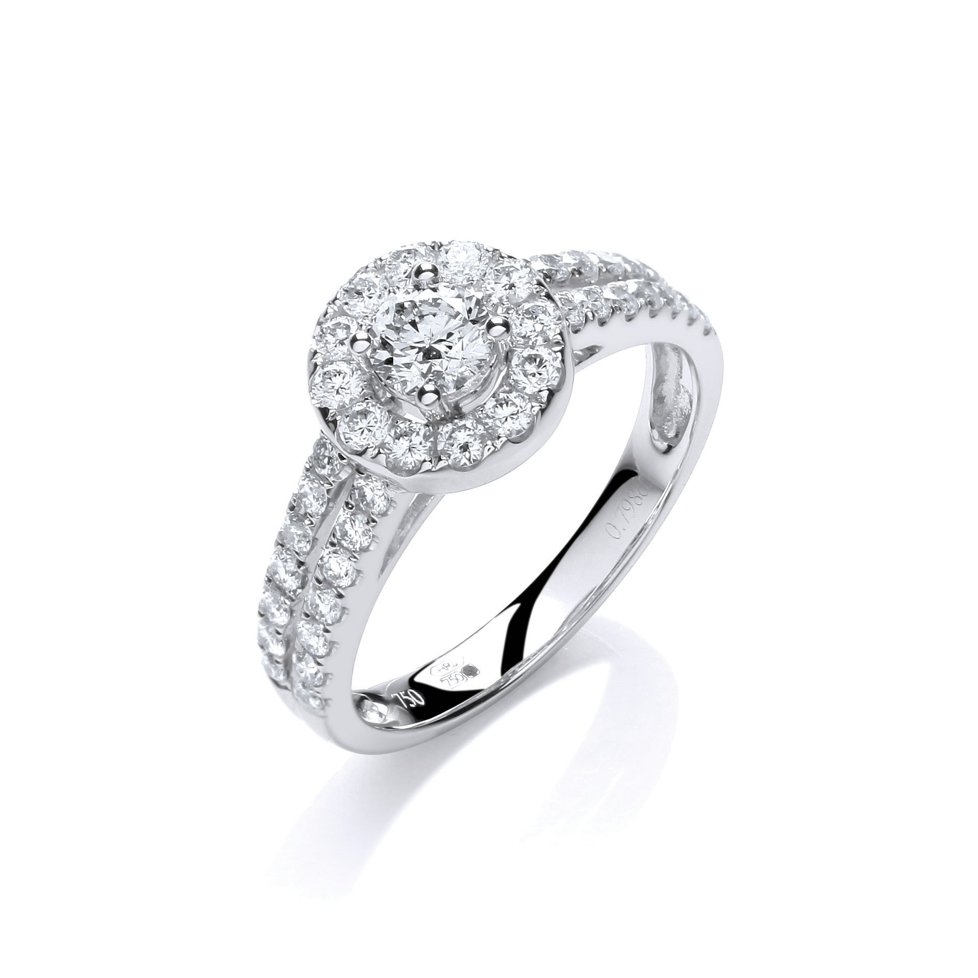Diamond Ring with Halo and Set Shoulders