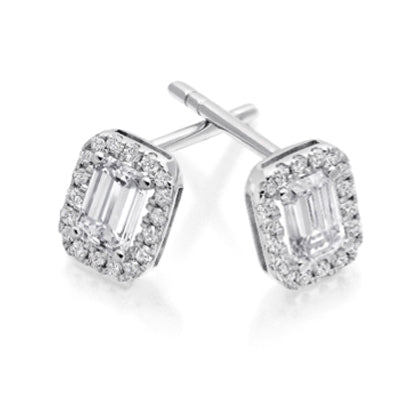 Emerald Cut Diamond Halo Earrings