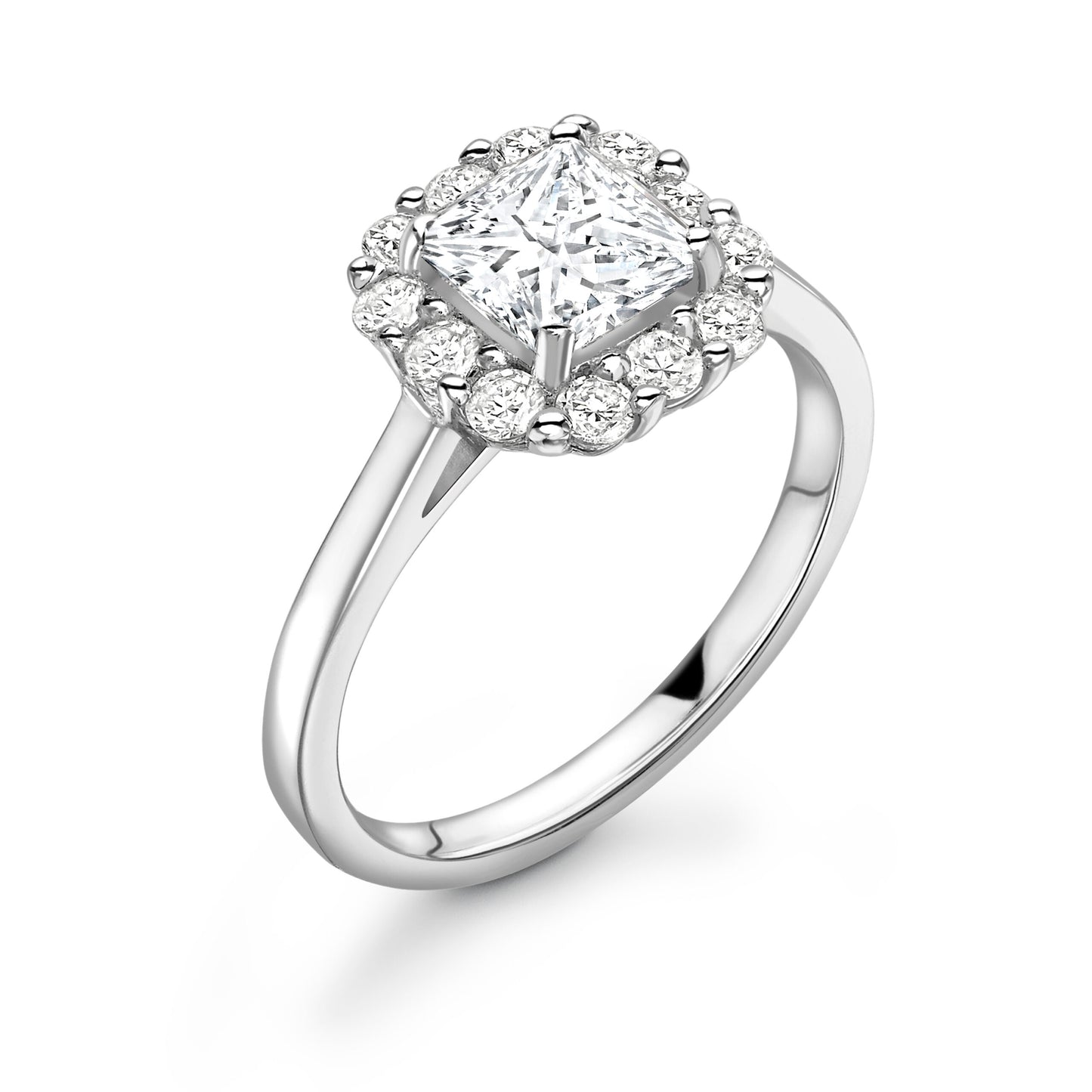 Princess Halo Diamond ring in White Gold