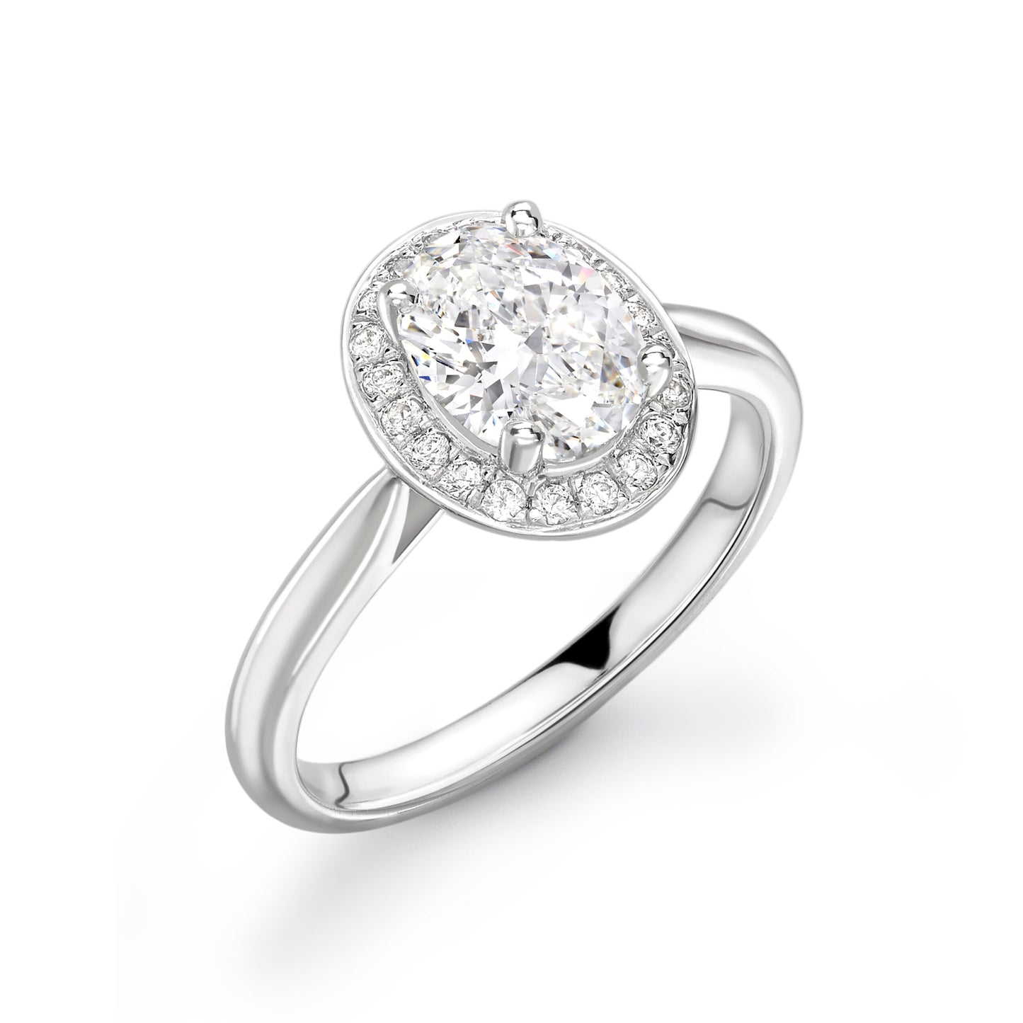 Oval Halo Diamond ring in White Gold