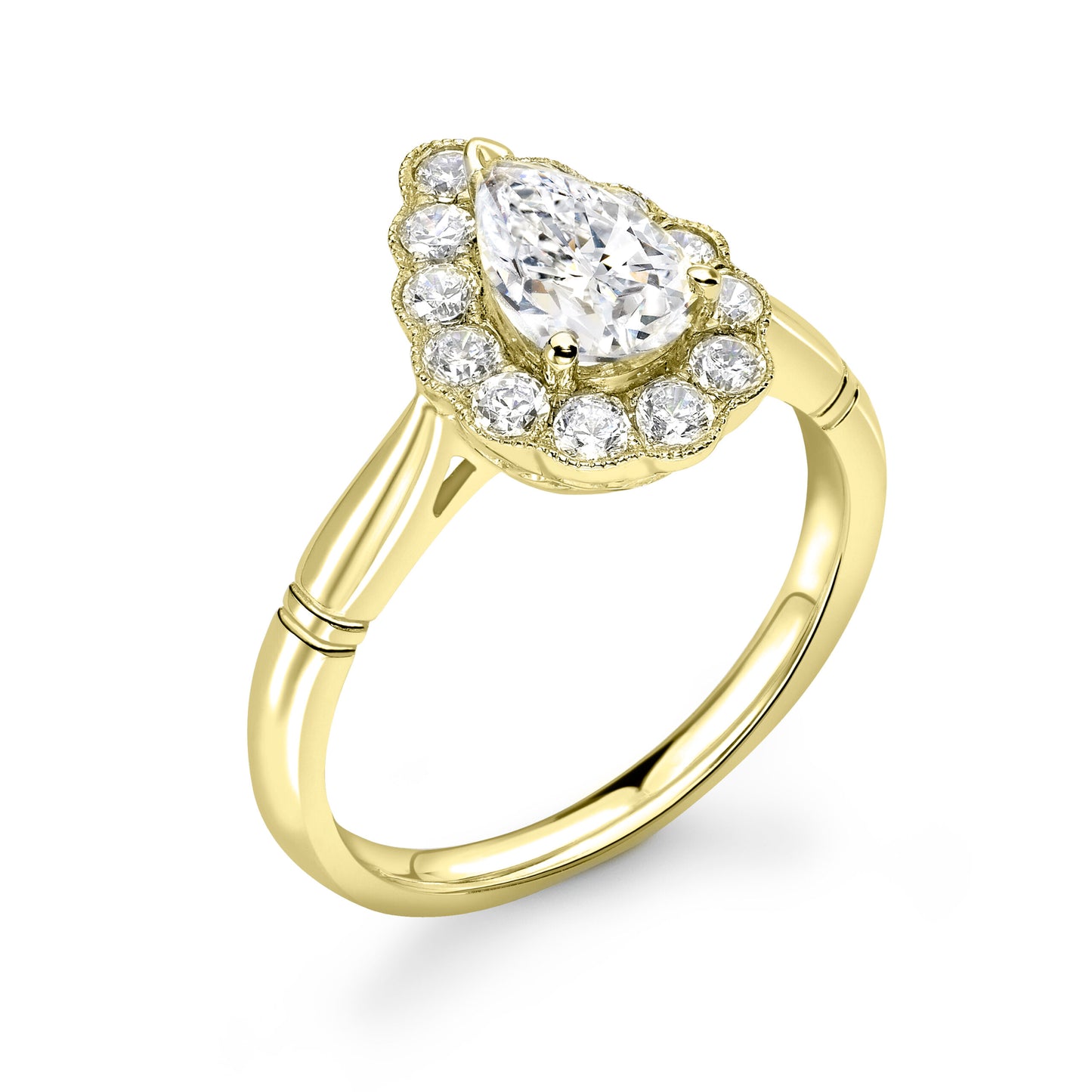 Pear Halo Diamond ring in Gold