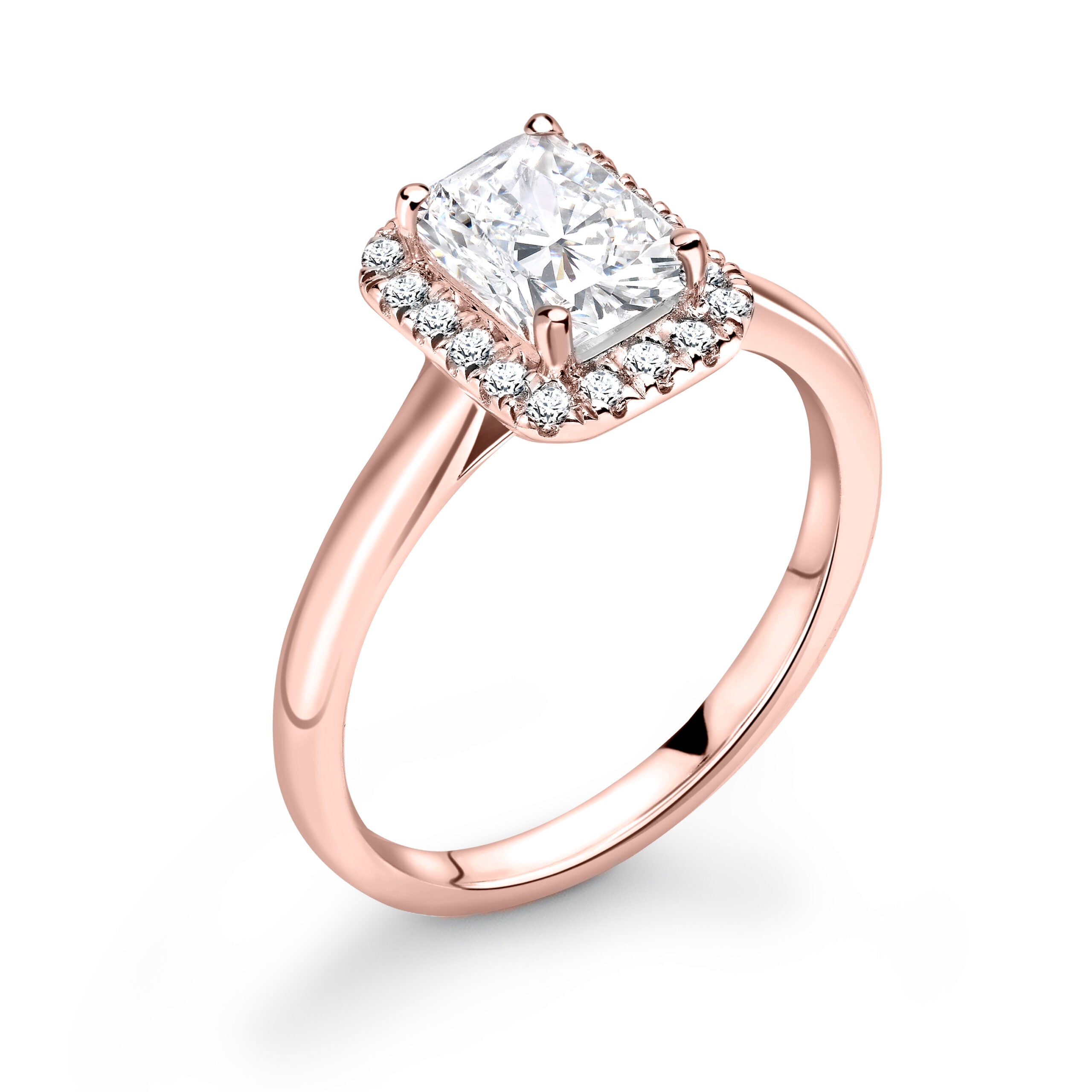 Emerald Halo Diamond ring in Rose Gold