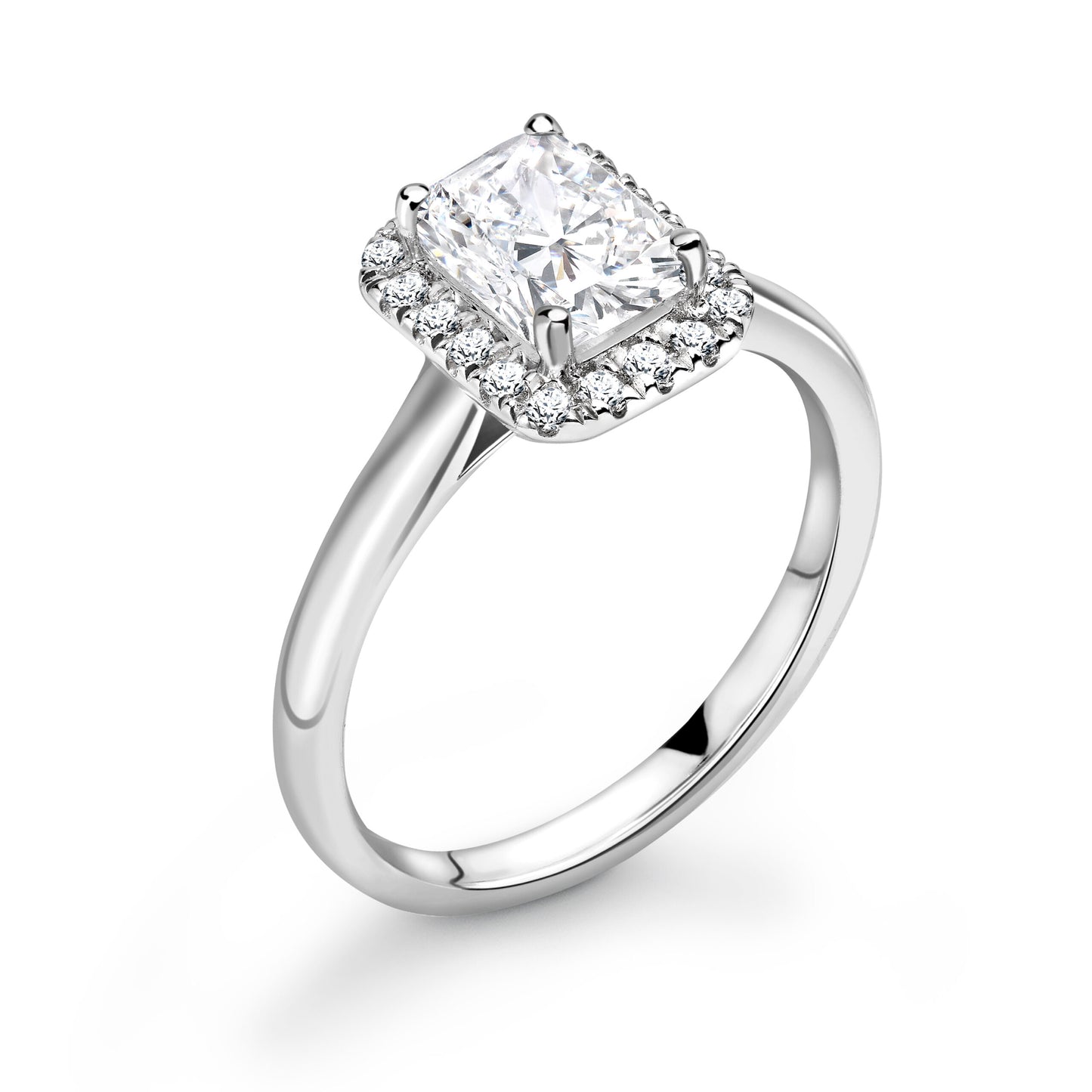 Emerald Halo Diamond ring in White Gold