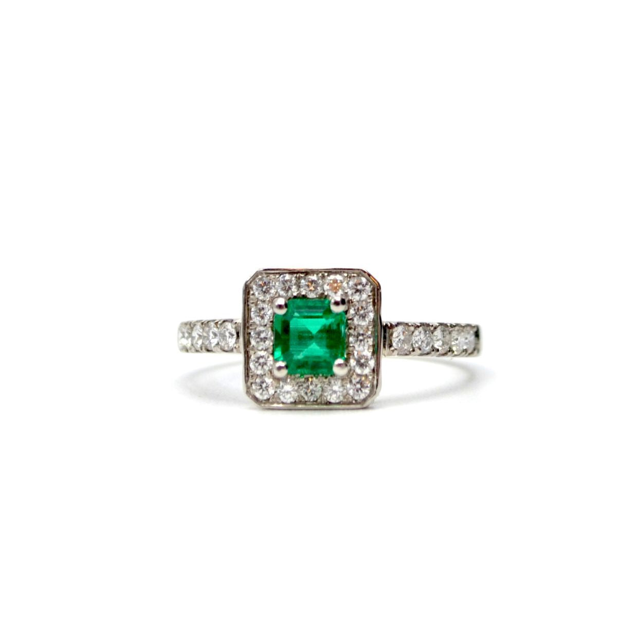 Square Emerald and Diamond Halo Ring