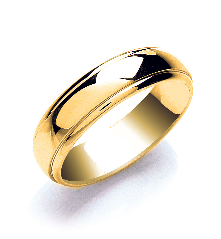 Court Track Edge Wedding Ring Yellow Gold