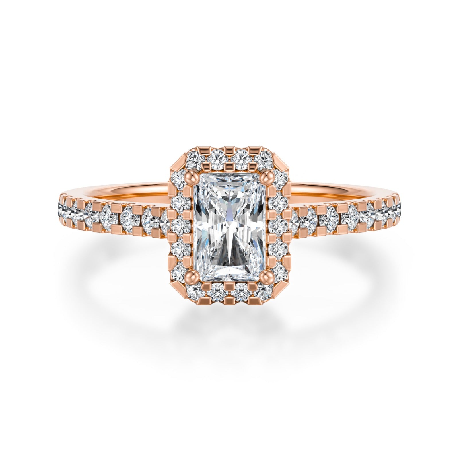 Radiant Halo Diamond ring in Rose Gold