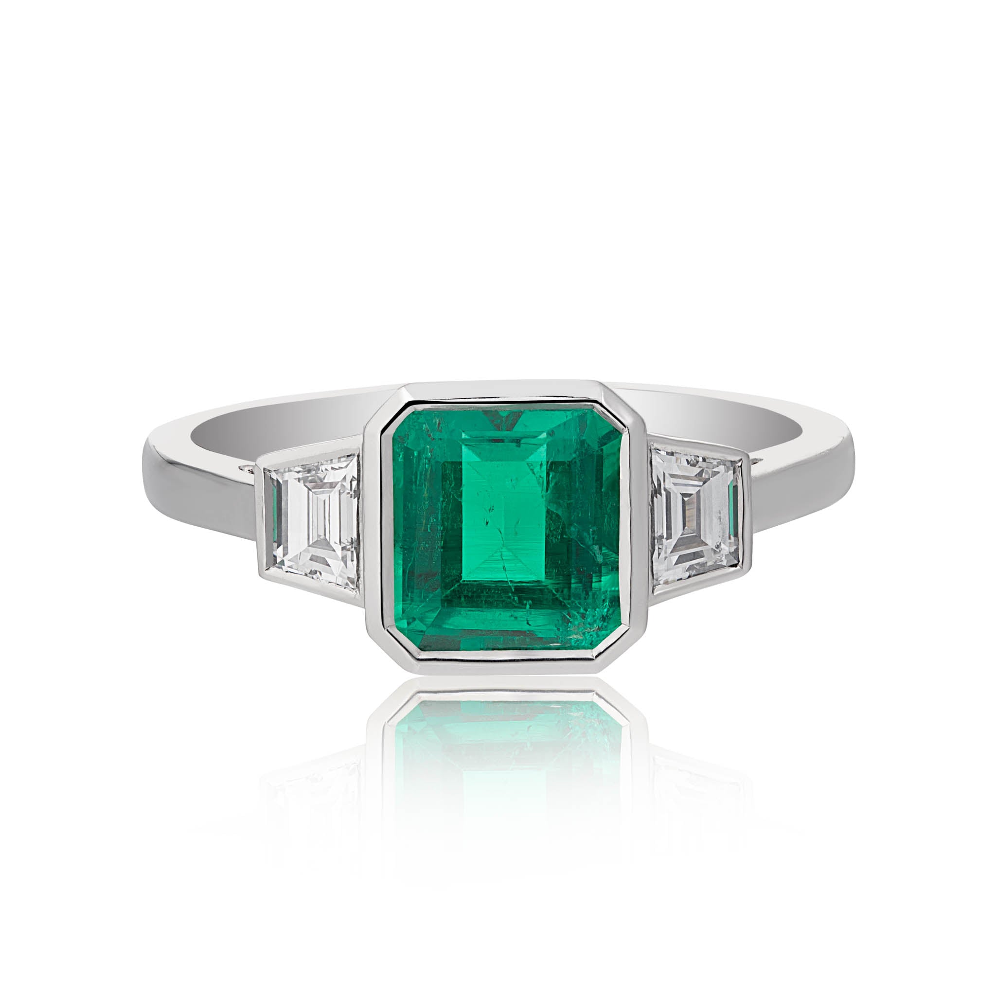 Emerald and Baguette Diamond Engagement Ring