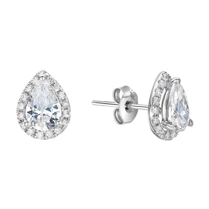 Pear Cut Diamond Halo Stud Earrings